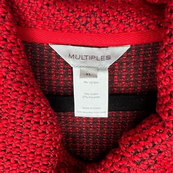 New! MULTIPLES Three Quarters Sleeve Cowl Collar Sharkbite Hem Red Sweater Sz XL - Picture 13 of 14
